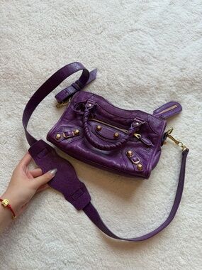 Balenciaga Purple Mini City Crossbody with Gold Hardware